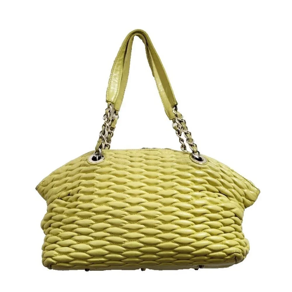 Paolo Masi Italy Woven Leather Tote Bag Yellow Genuine Leather Handbag Italy